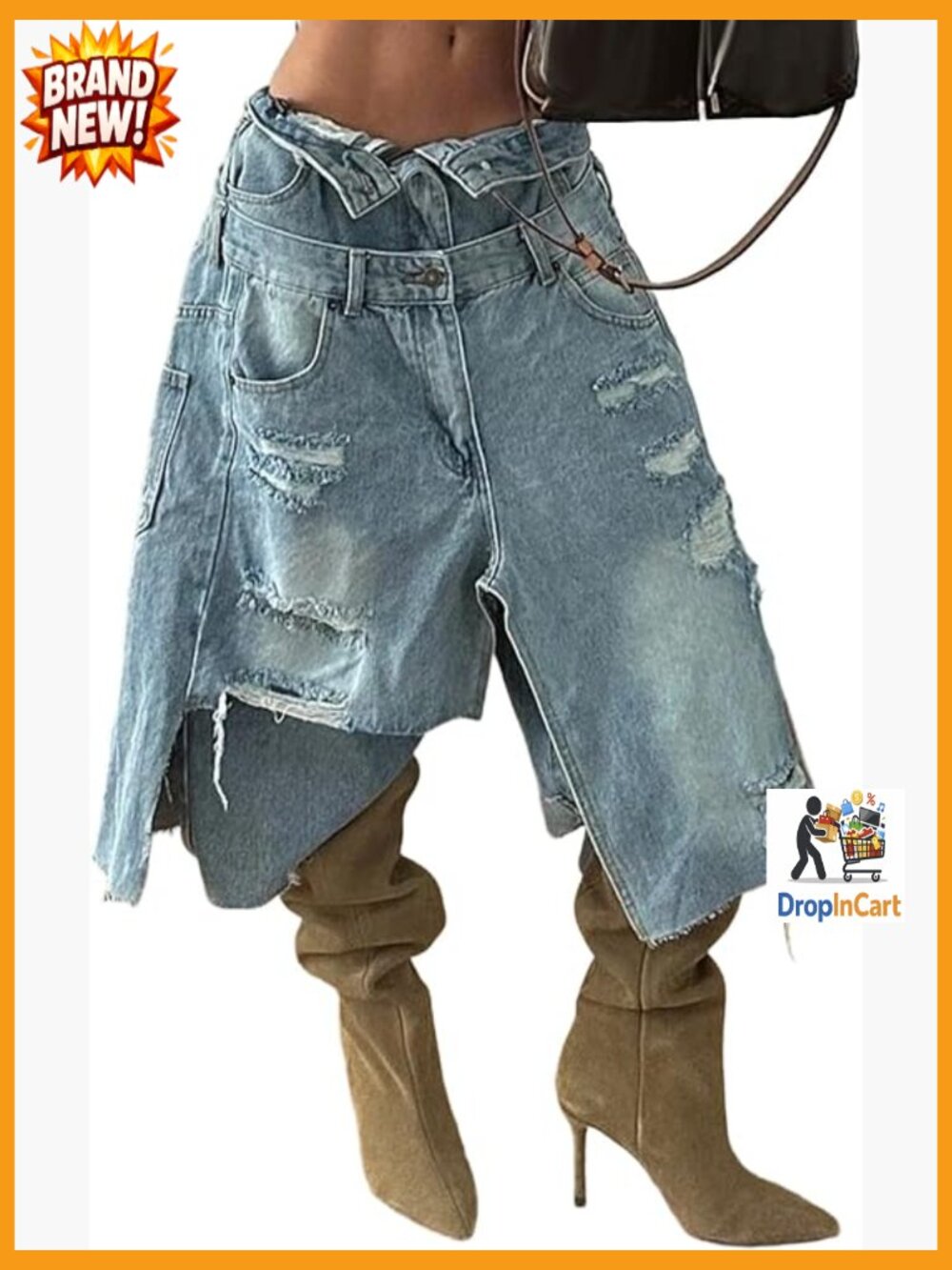 Ripped Capri Jeans High Waisted Y2K Irregular Patchwork Baggy Wide Leg Frayed